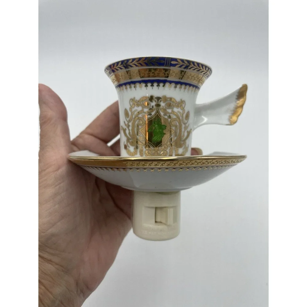 Elegant Porcelain Tea‎ Cup Nightlight Blue Gold Gilded Works